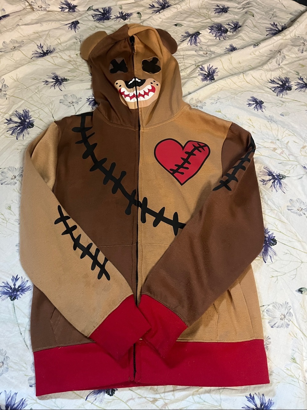 Neon Buddha Teddy Bear "Peepin and Creepin" Patchwork Hoodie - Picture 4 of 15